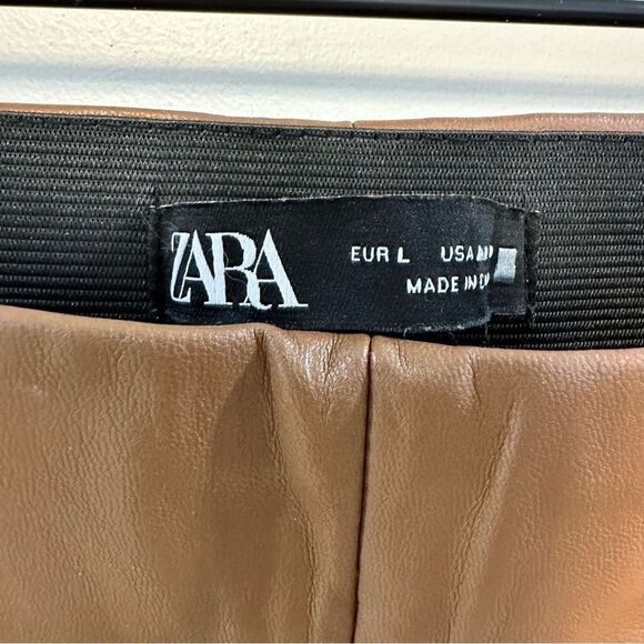 ZARA Brown High-Rise Faux Leather Pants Size L - Picture 7 of 10
